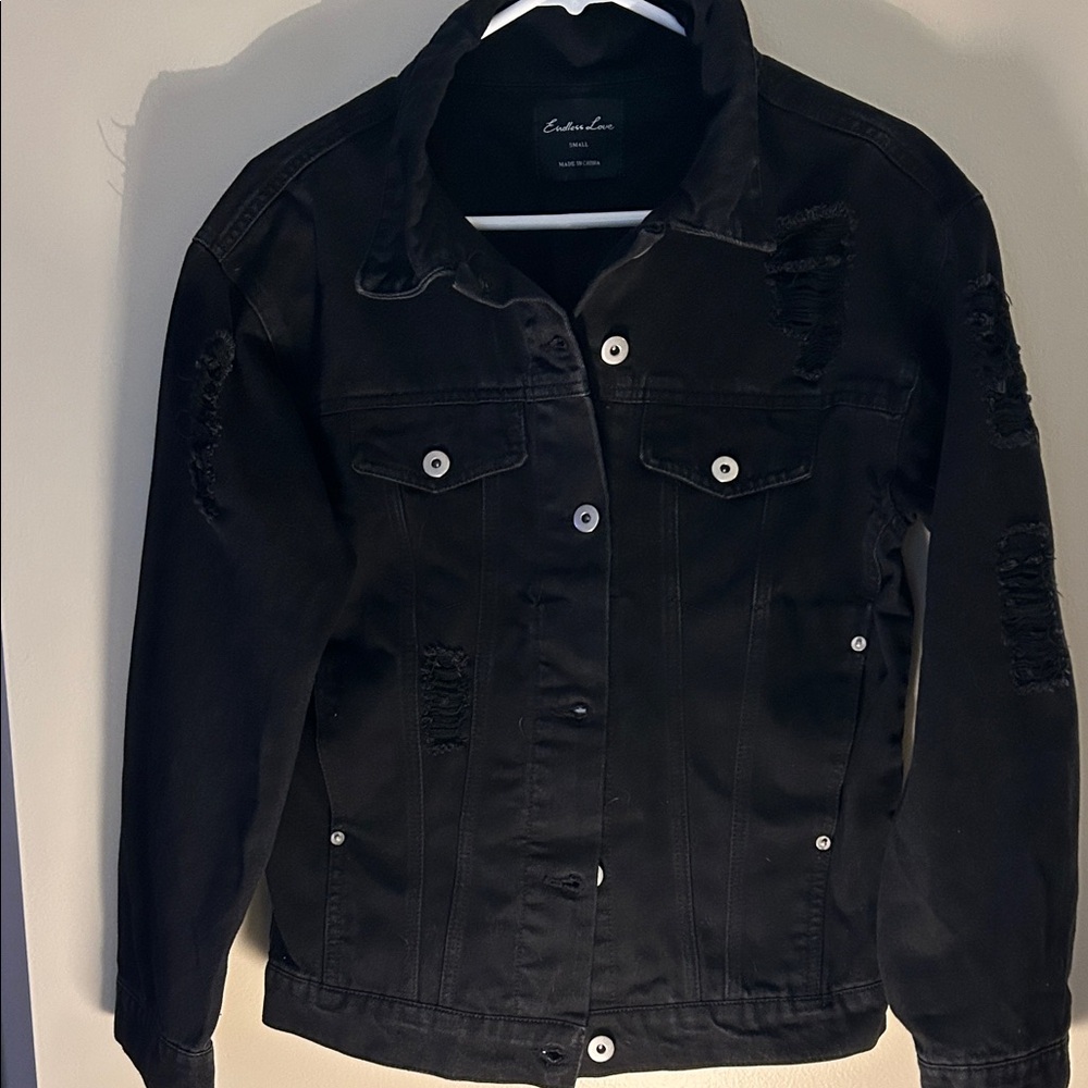 Women's Distressed Black Jean Jacket